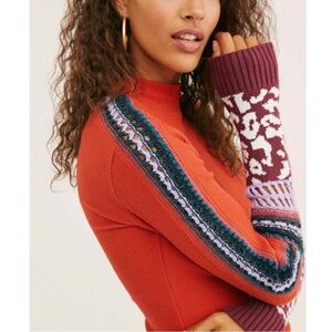 Free People Switch It Up Waffle Thermal Knit Crochet Sleeves